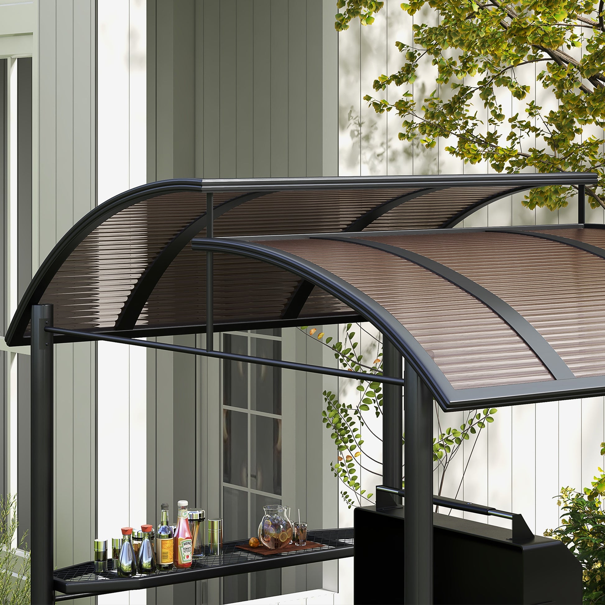 Outsunny Gazebo for Barbecue with Roof and 2 Storage Shelves, in Metal and PC, 240x150x230cm, Dark Gray - Borgè