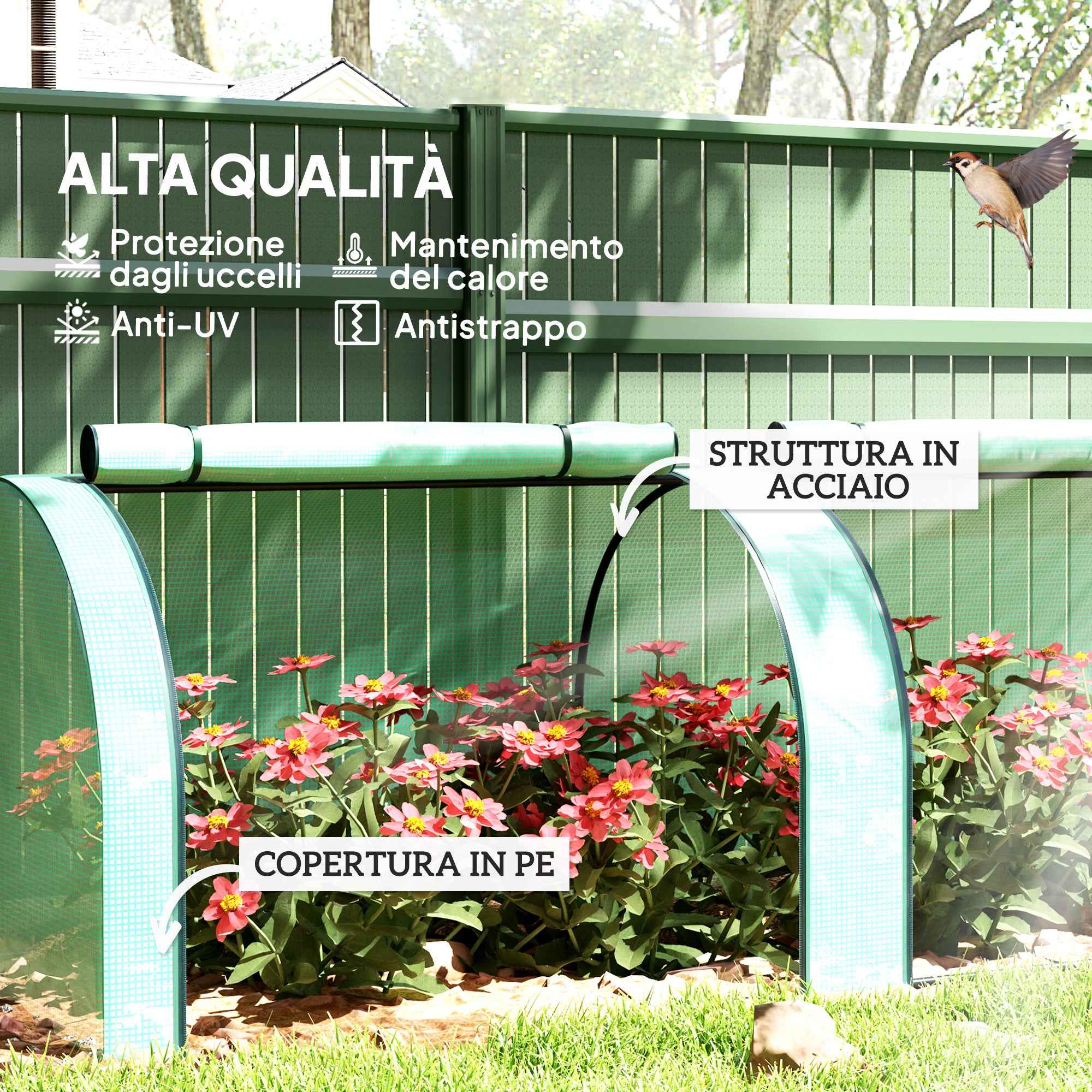 Outsunny Steel and PP Plastic Tunnel Greenhouse with Roll-Up Doors, 3x1x0.8 m, Green