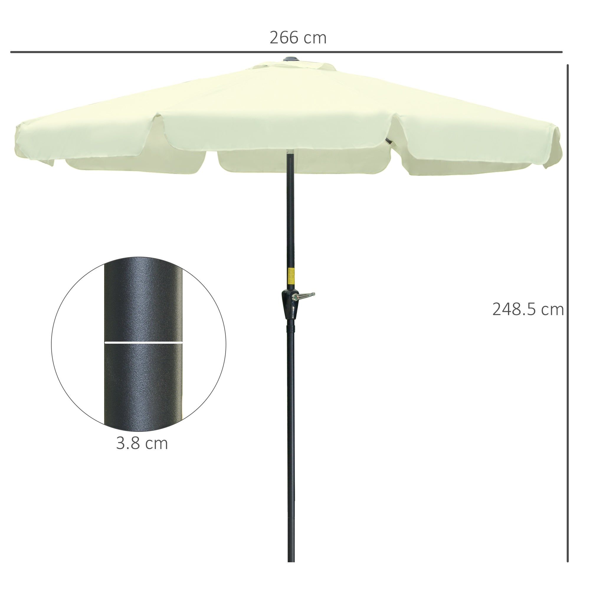 Garden and Terrace Umbrella Ø2.7x2.5 m Round with Tilting Head and UV 50+ Resistant, Beige