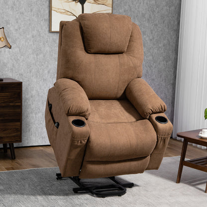 HOMCOM 8-Point Massage Lift Chair with Remote Control, in Linen Effect Fabric, 90x101x107 cm, Coffee - Borgè