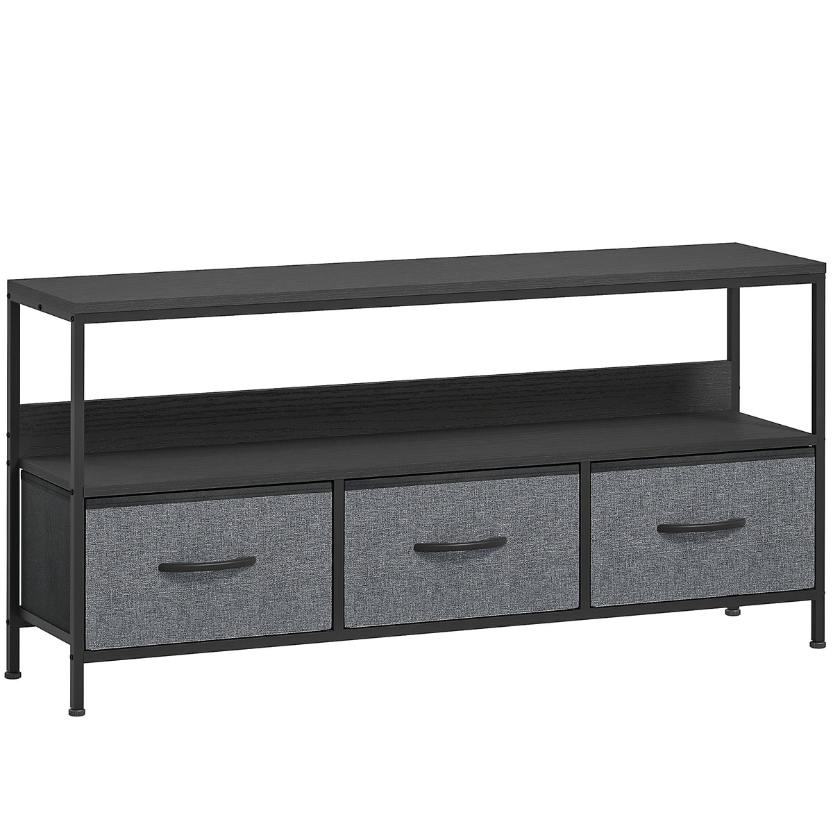 HOMCOM 55" TV Stand with Folding Fabric Drawers and Metal and MDF Shelf, 120x29x56cm, Black