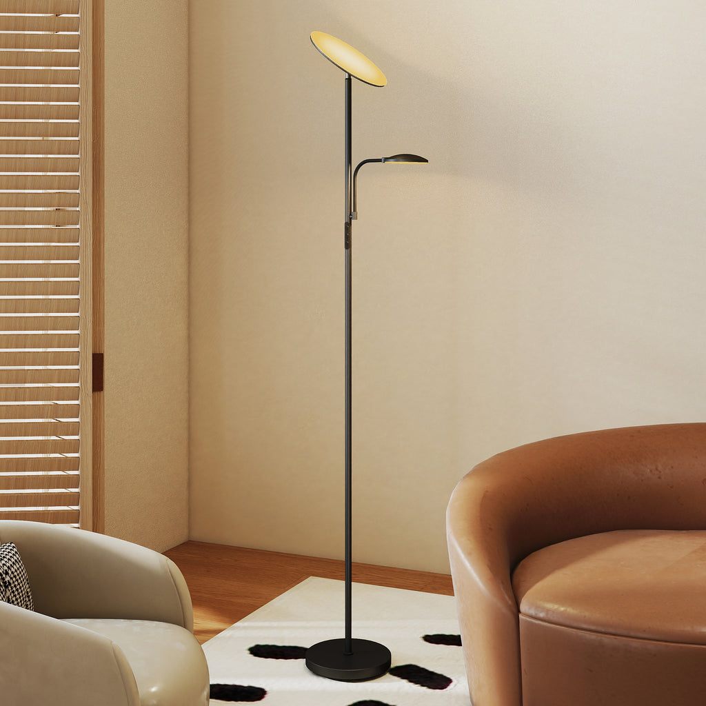 Floor Lamp with 2 Light Points Adjustable to 4 Levels, Temperature 2700K-6500K and Remote Control, Black