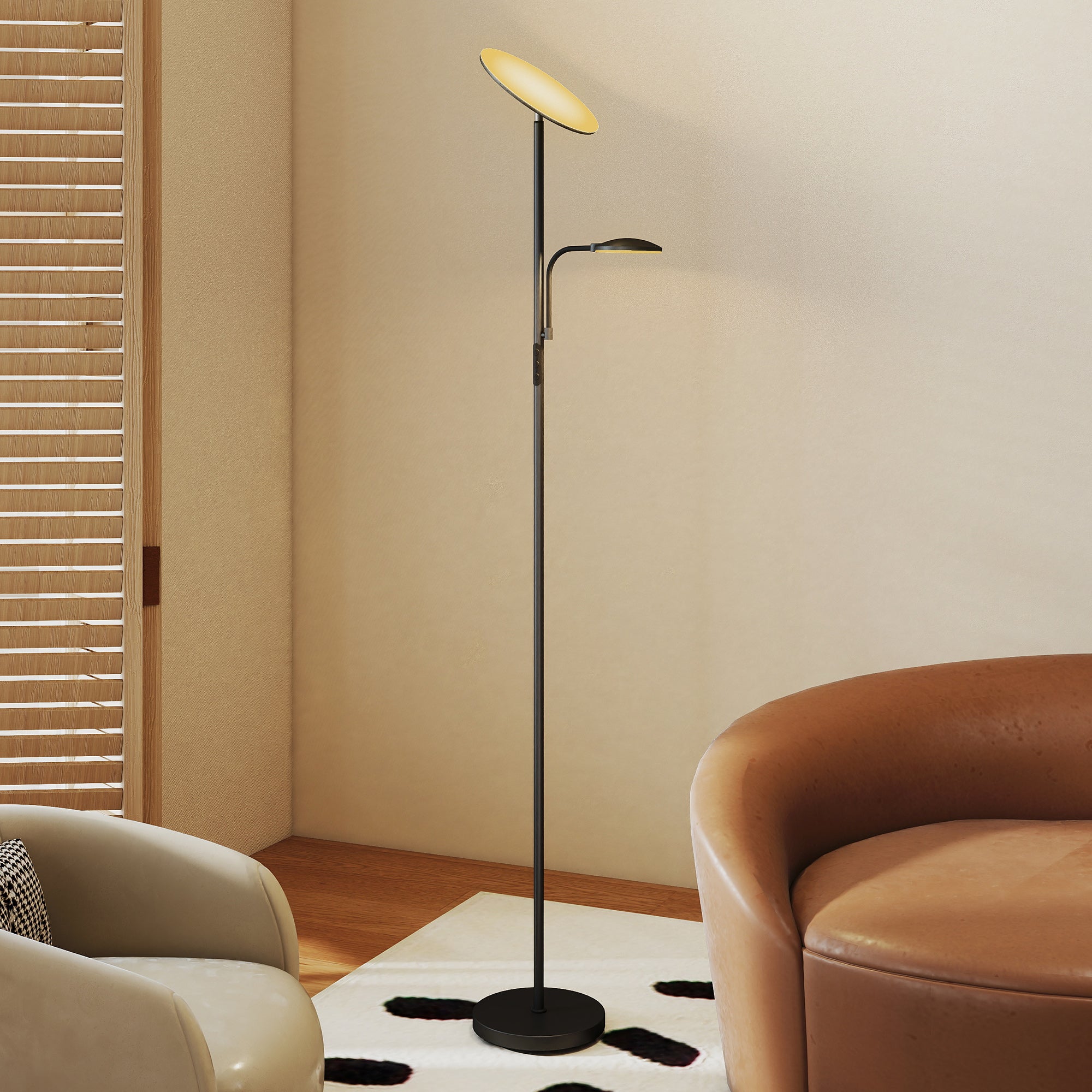Floor Lamp with 2 Light Points Adjustable to 4 Levels, Temperature 2700K-6500K and Remote Control, Black