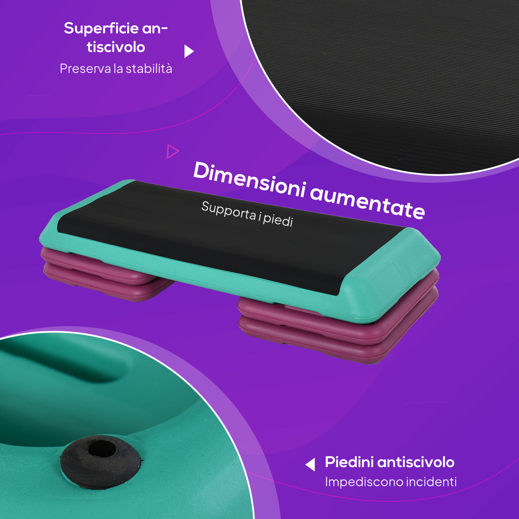 Non-Slip Aerobic Stepper Adjustable on 3 Levels, in Plastic and PP, 110x40x20 cm, Multicolor