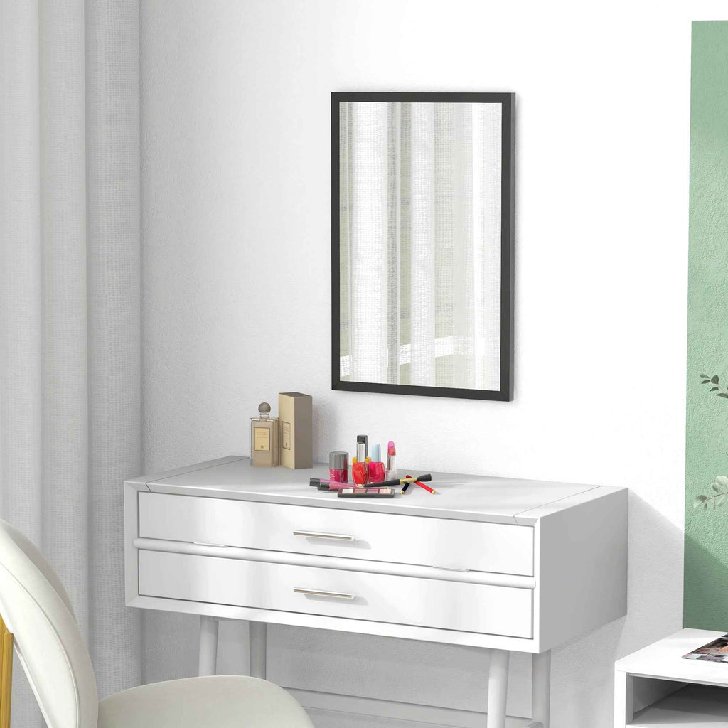 HOMCOM Rectangular Wall Mirror with Hooks, Glass and MDF, 40x60 cm, Black