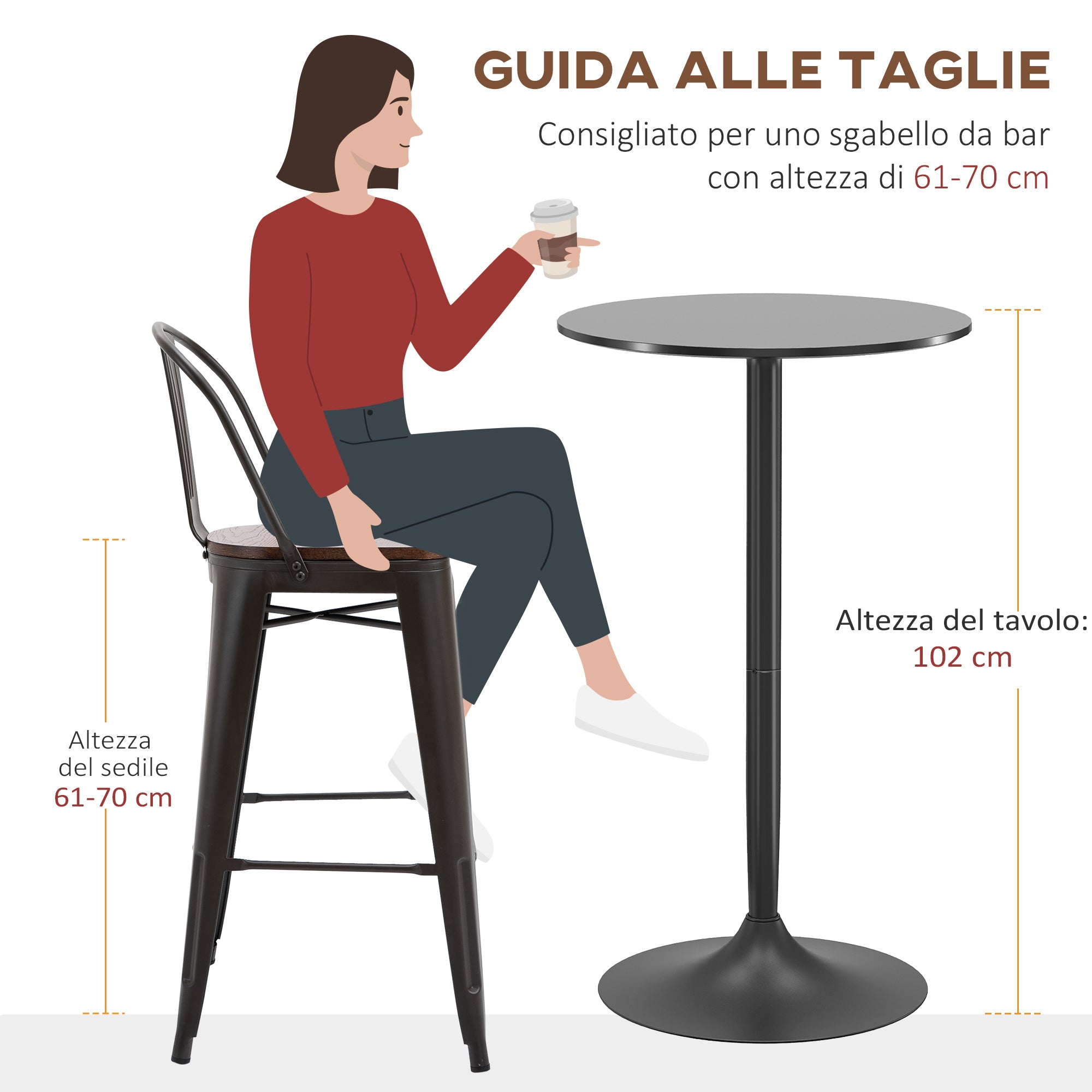 HOMCOM Round Bar Table and Kitchen Table, Ø60x102 cm, Black