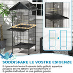 PawHut Wheeled Bird Aviary with Removable Plastic Trays and Perches, Metal, 71.8 x 71.8 x 170.2 cm, Black