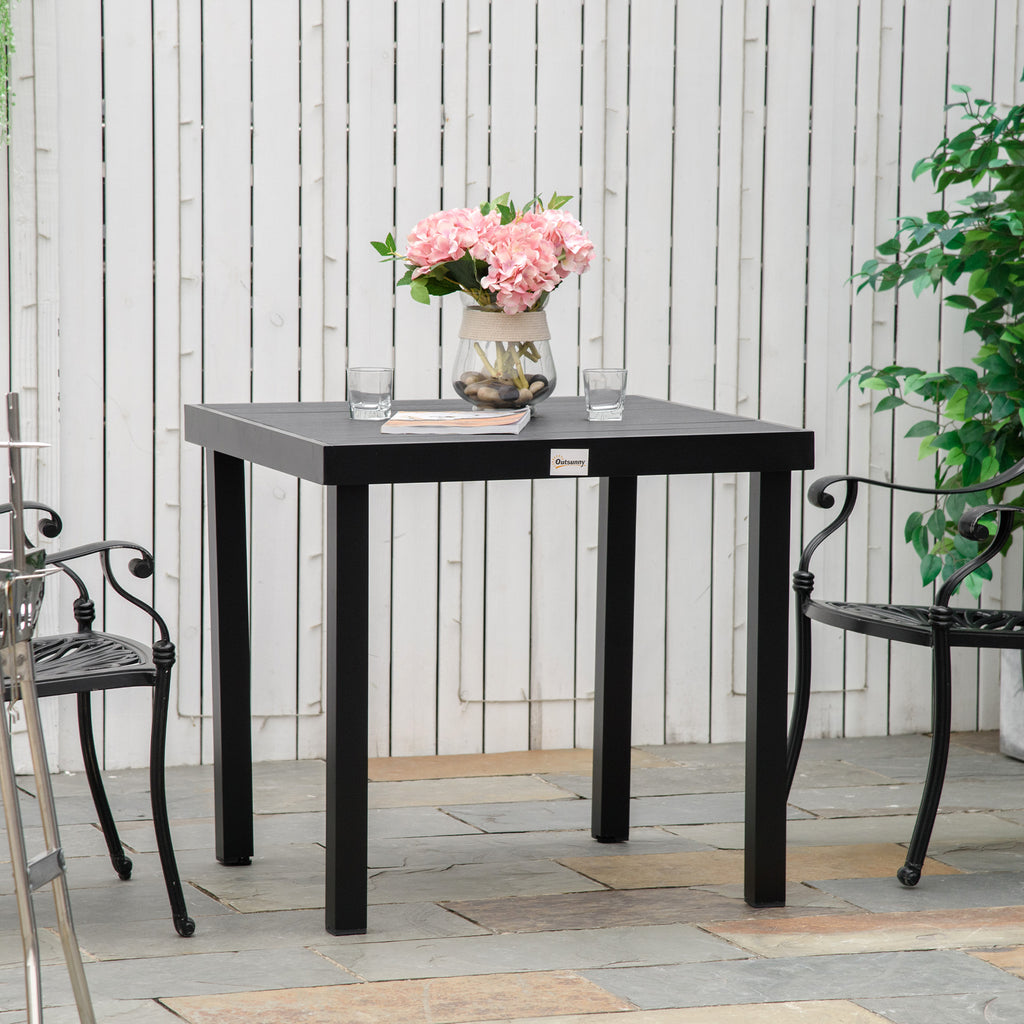 Outsunny Garden Table Wood Effect Dining Table, 78x78 cm, Black