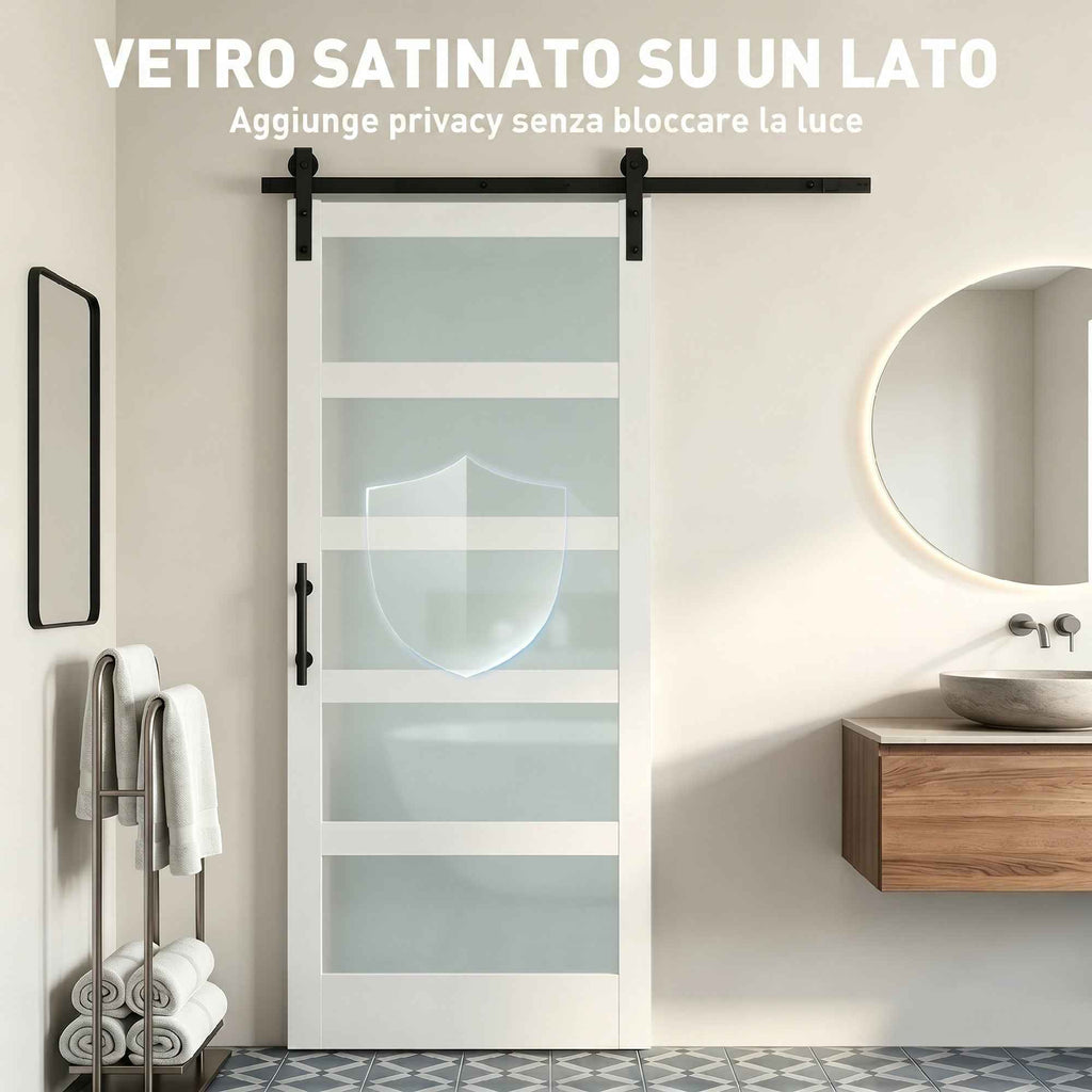 HOMCOM Sliding Door in Satin Glass with Track and Hardware Kit, in Wood, 91.2x3.5x213.4 cm, Multicolor