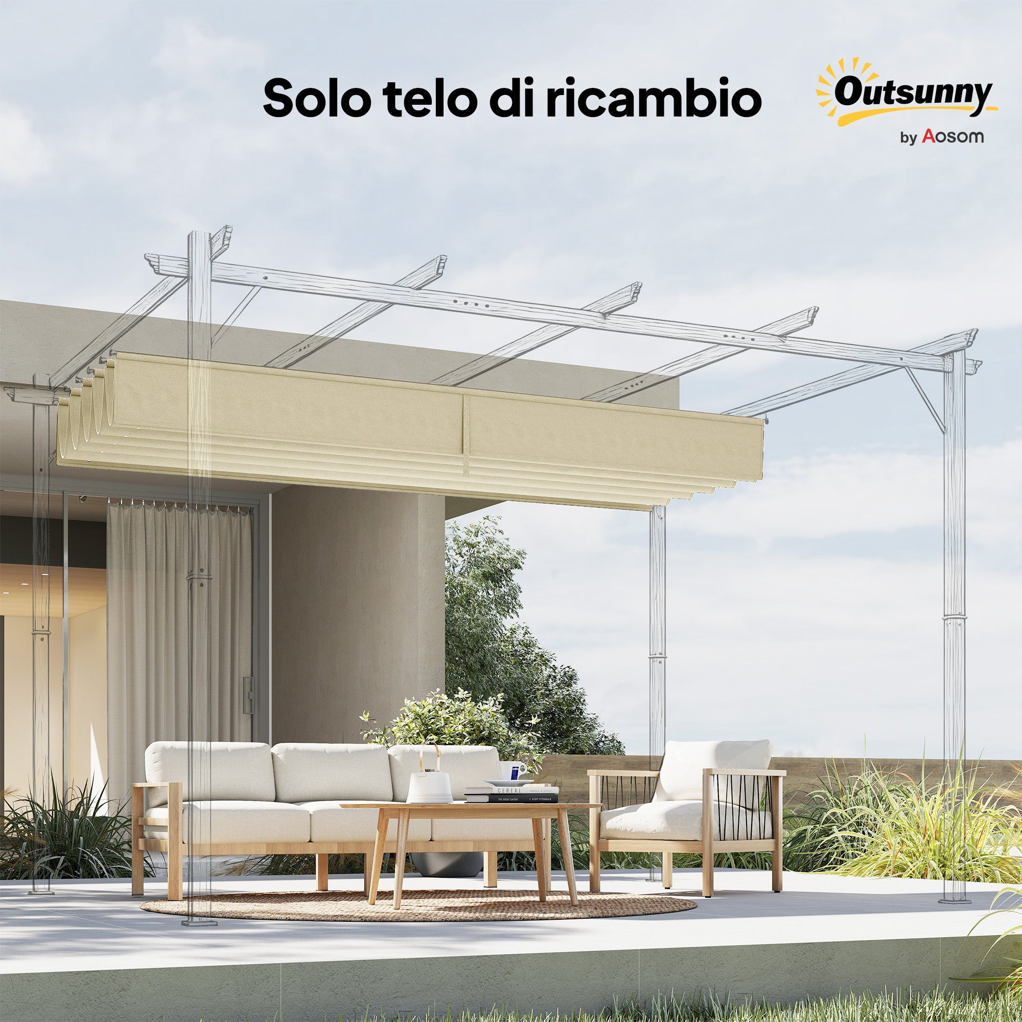 Outsunny Pergola Gazebo Roof with 10 Drainage Holes in Polyester, 250x255 cm, for 3x3m Pergola, Cream