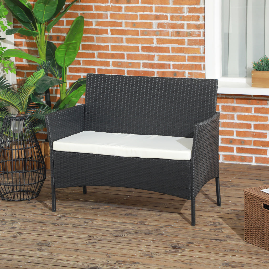 Comfortable 2-Seater Garden Sofa: PE Rattan, Steel, Cushioned, Armrests - Black - Borgè