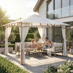 Outsunny Gazebo 3 x 3.6 m, Double Roof UPF50+ with Net, Cream