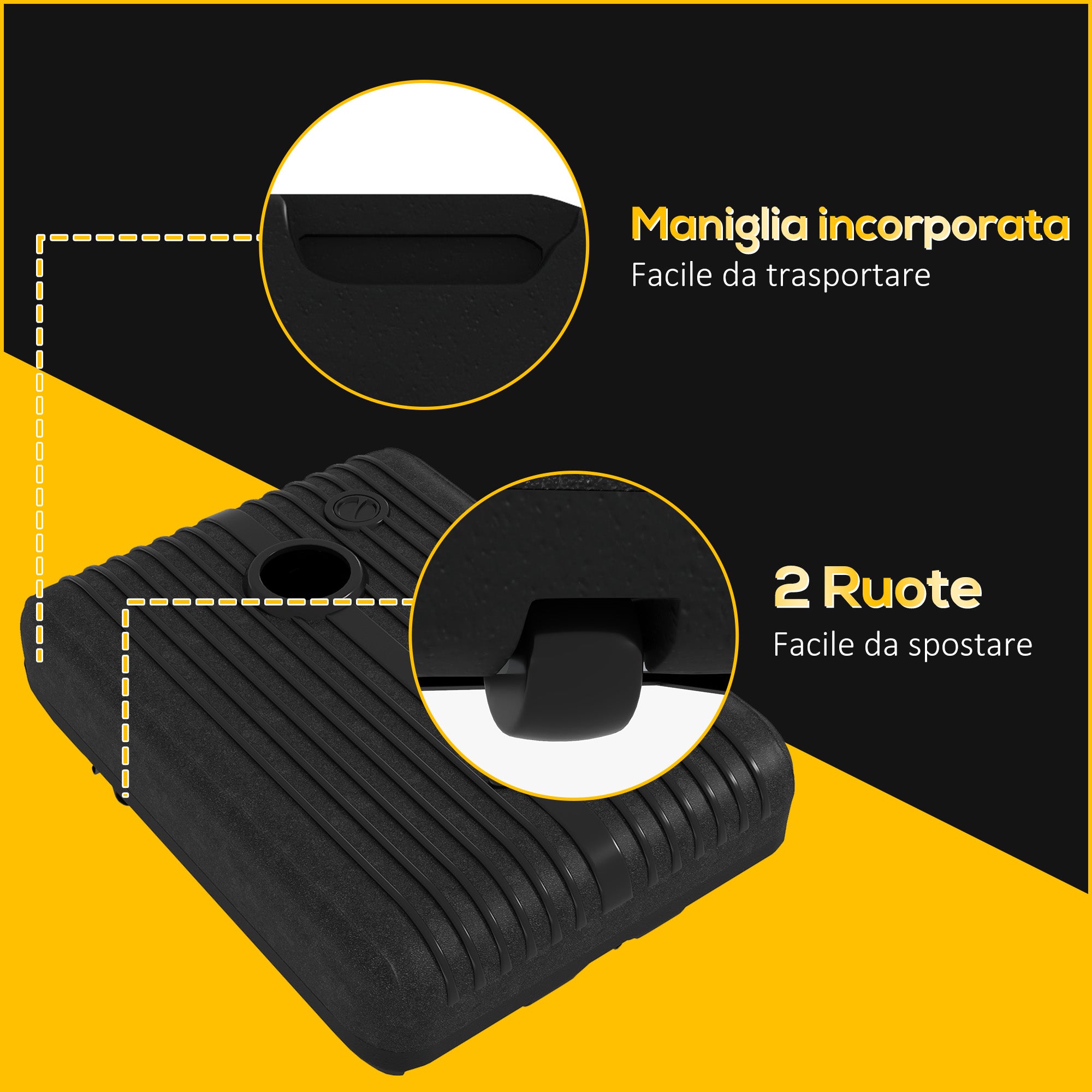 Garden Umbrella Base Fillable with Water and Sand 70-90 kg, Wheels and Handle in HDPE, 80x60 cm, Black