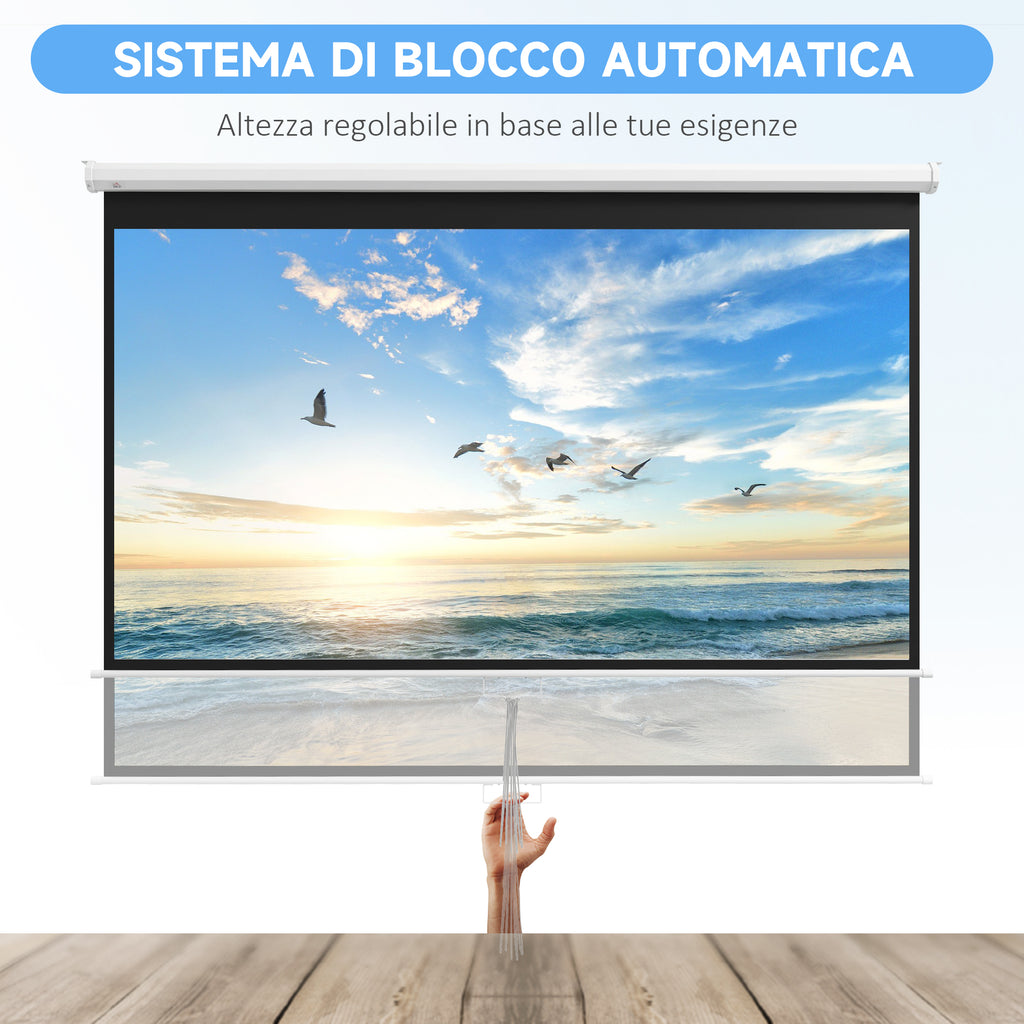 120" Projector Screen, 16:9 Ratio, Wall and Ceiling Mountable for Home and Office, White