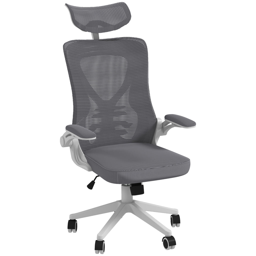 Height-Adjustable Office Chair with Lumbar Support and Flip-Up Armrests, 65x64x120-130 cm