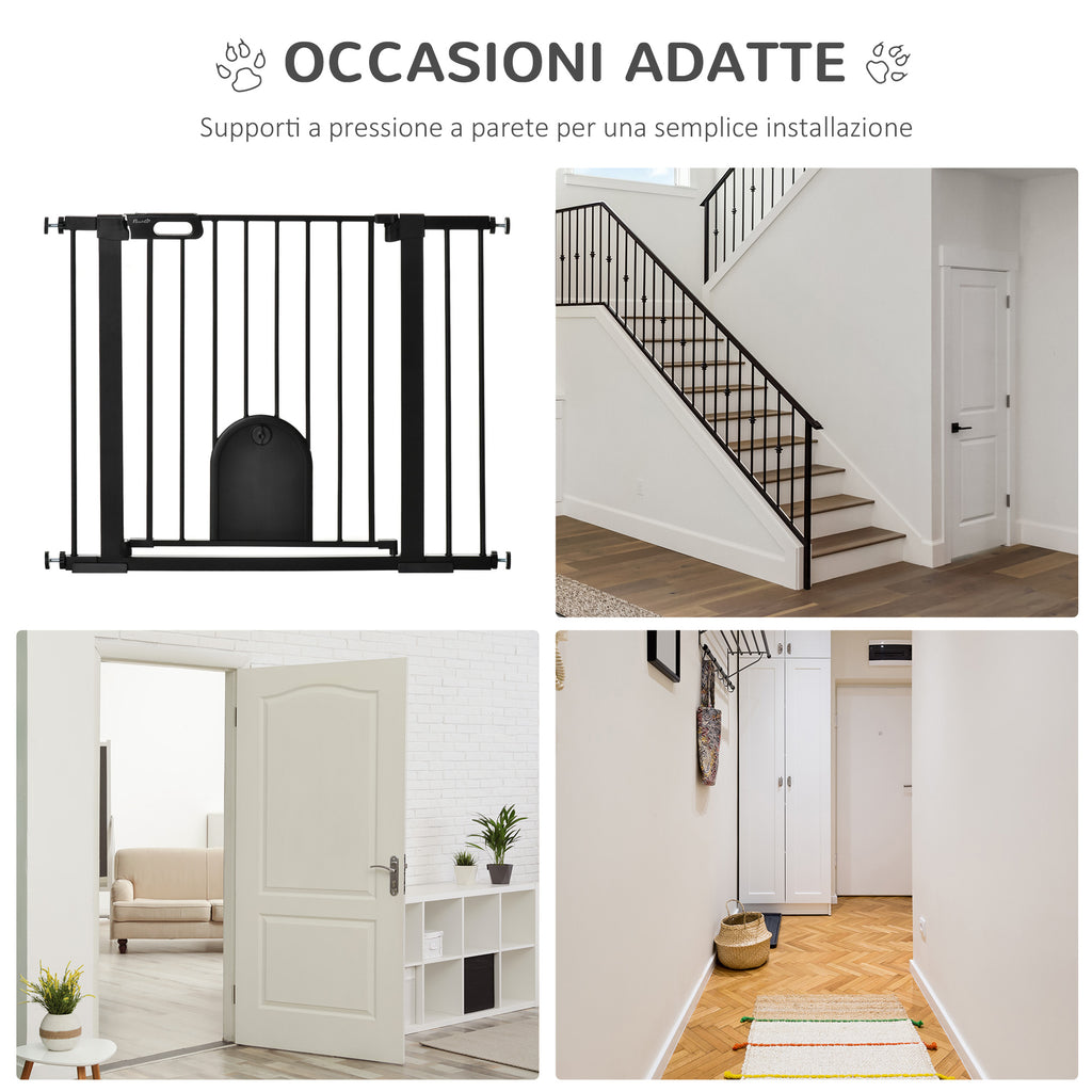 Adjustable Dog Gate with Small Door and Automatic Closure, 75-103x76cm, Black