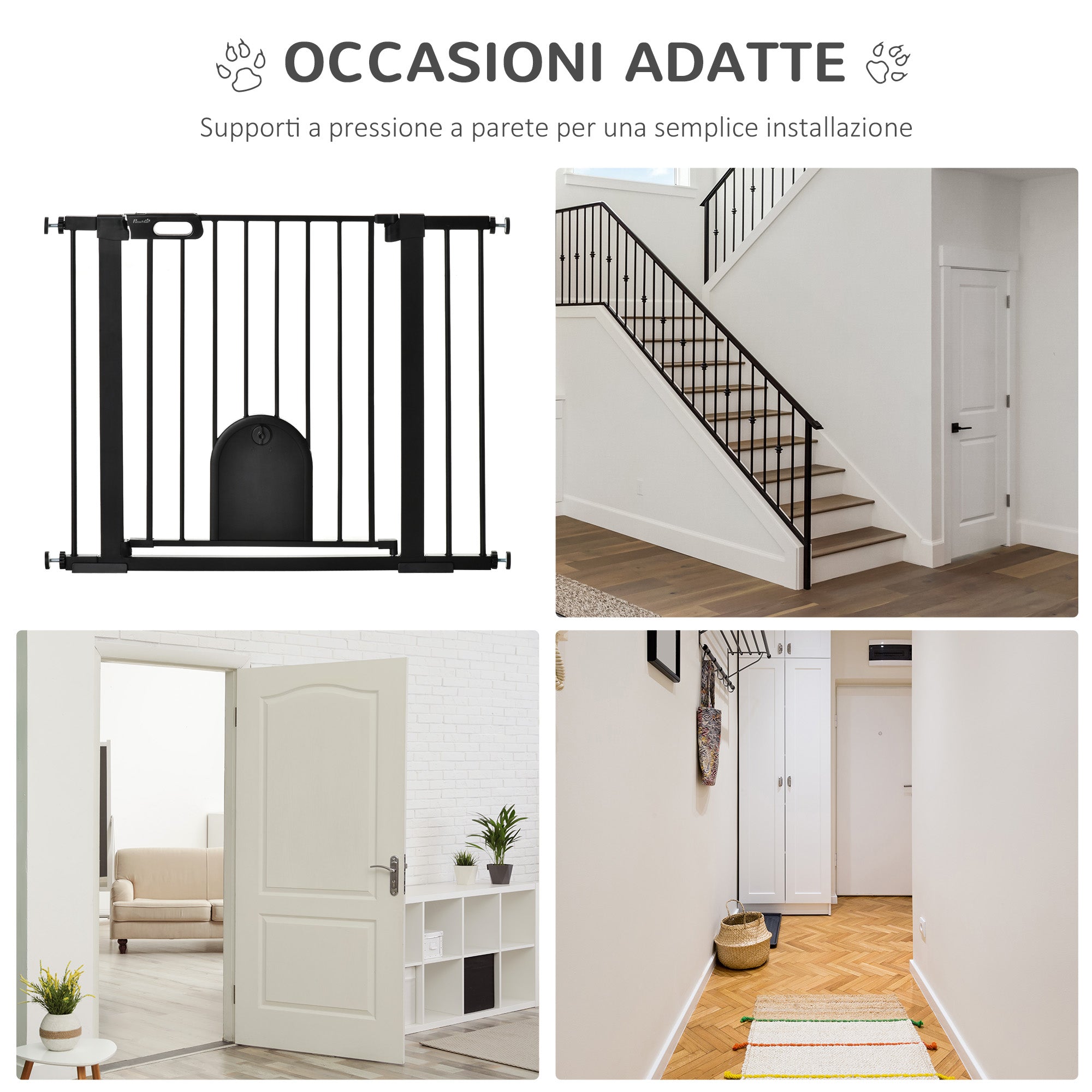 Adjustable Dog Gate with Small Door and Automatic Closure, 75-103x76cm, Black
