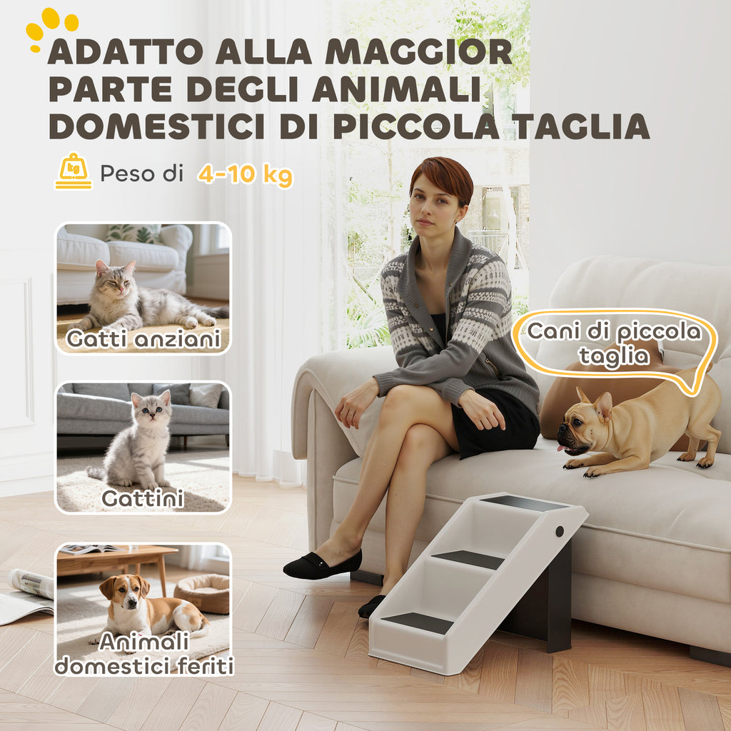 3-Step Non-Slip Dog and Cat Step Ladder, Foldable Design with 10kg Capacity, Cream