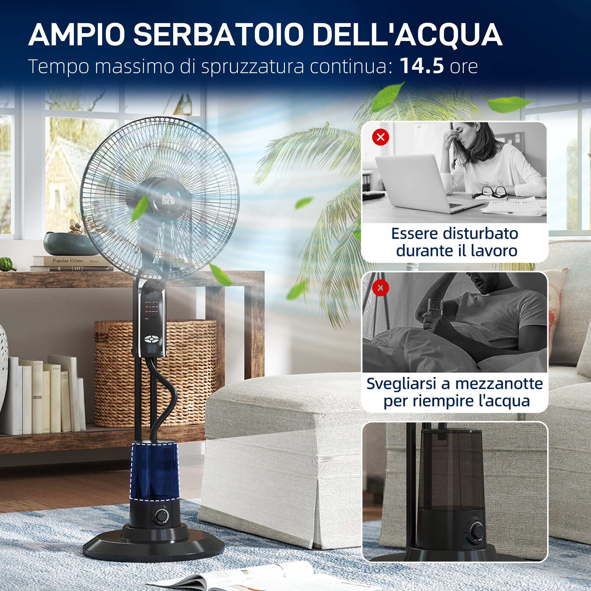 Adjustable Misting Fan 3 Speeds and 3 Modes, 75° Oscillation, Remote Control, Black