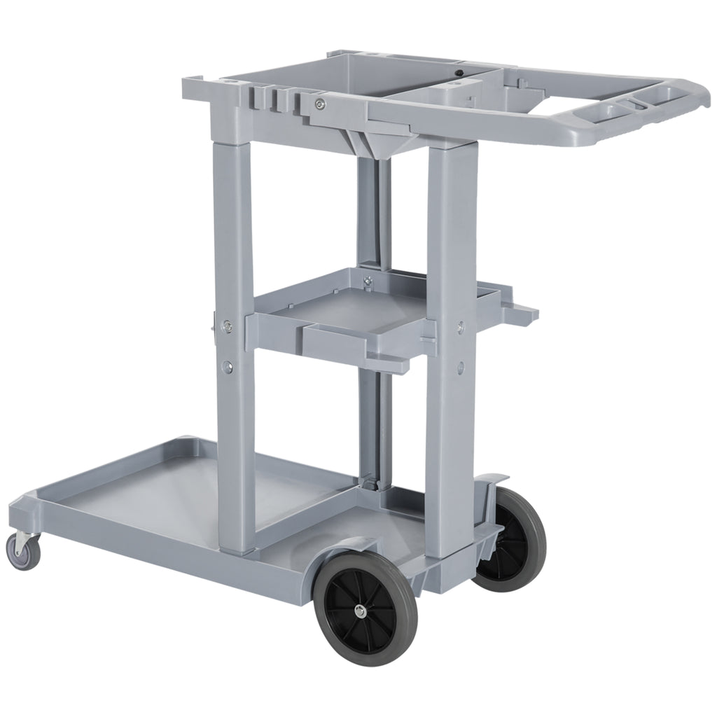 Professional Cleaning Trolley with 3 Shelves, Broom Hooks, 4 Wheels and 100L Bag, Orange 121 x 50.5 x 96.5cm