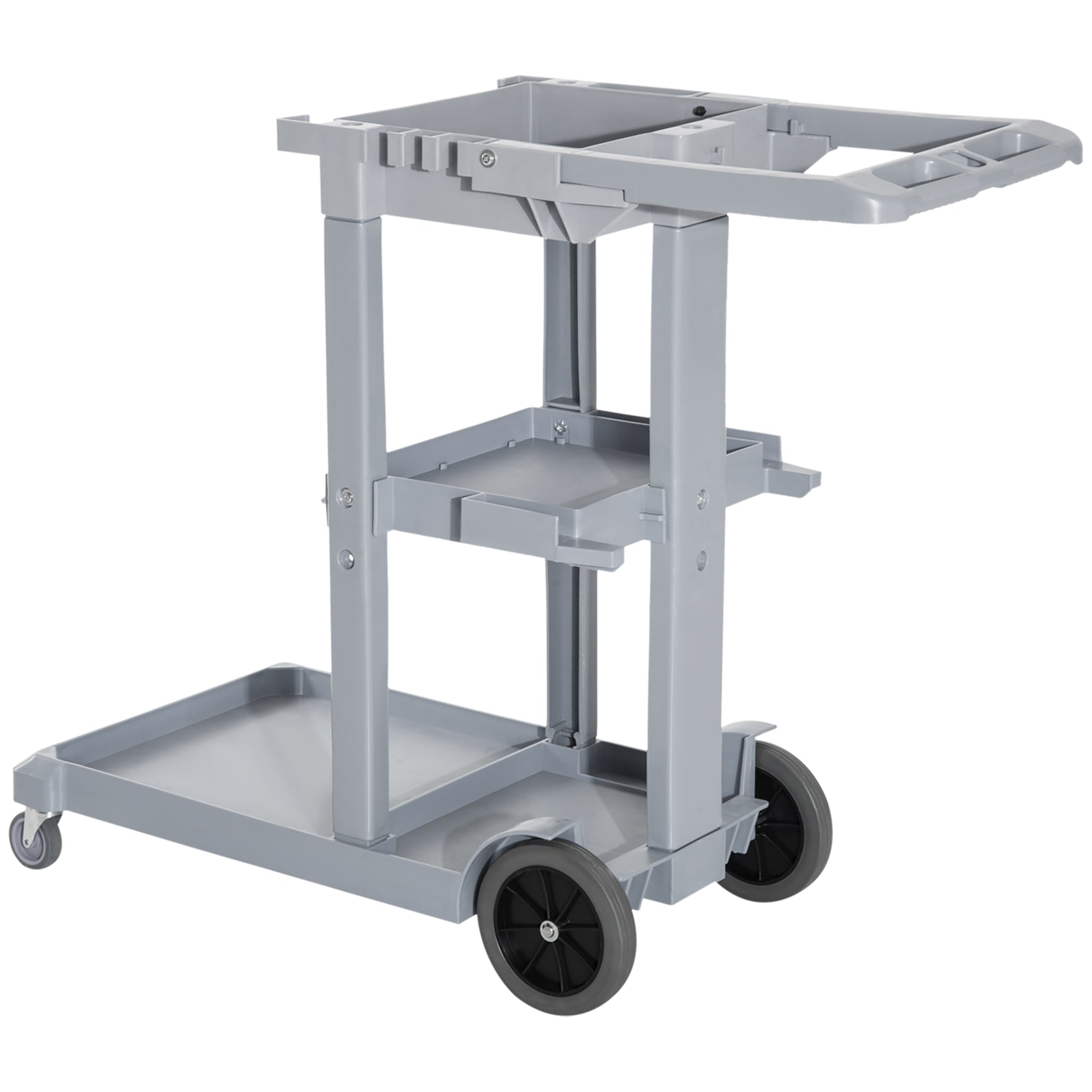 Professional Cleaning Trolley with 3 Shelves, Broom Hooks, 4 Wheels and 100L Bag, Orange 121 x 50.5 x 96.5cm