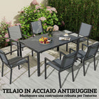 Outsunny 7-Piece Garden Set with Slatted Table and 6 Stackable Chairs, in Steel and Texteline, Grey