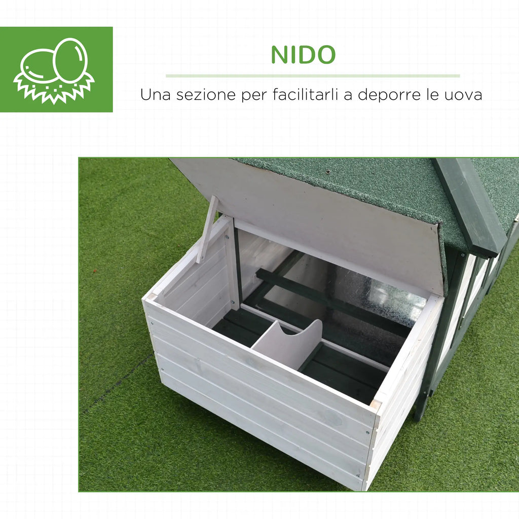 Prefabricated Wooden Garden Chicken Coop 196x76x97cm, White and Green - Borge' Group Limited