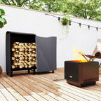 Indoor and Outdoor Metal Log Holder with Firewood Holder and Cover, 120x36x99 cm, Black