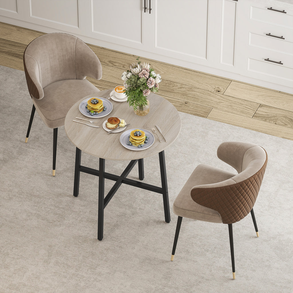 Round Industrial Dining Table for 2 People, in Wood and Steel, Ø80x75 cm, Black and Wood Color