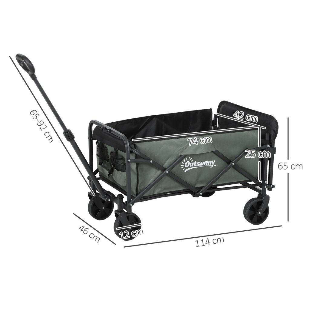 72L Folding Garden Trolley with Opening Panel, in Steel and Polyester, 114x46x65-92 cm, Green