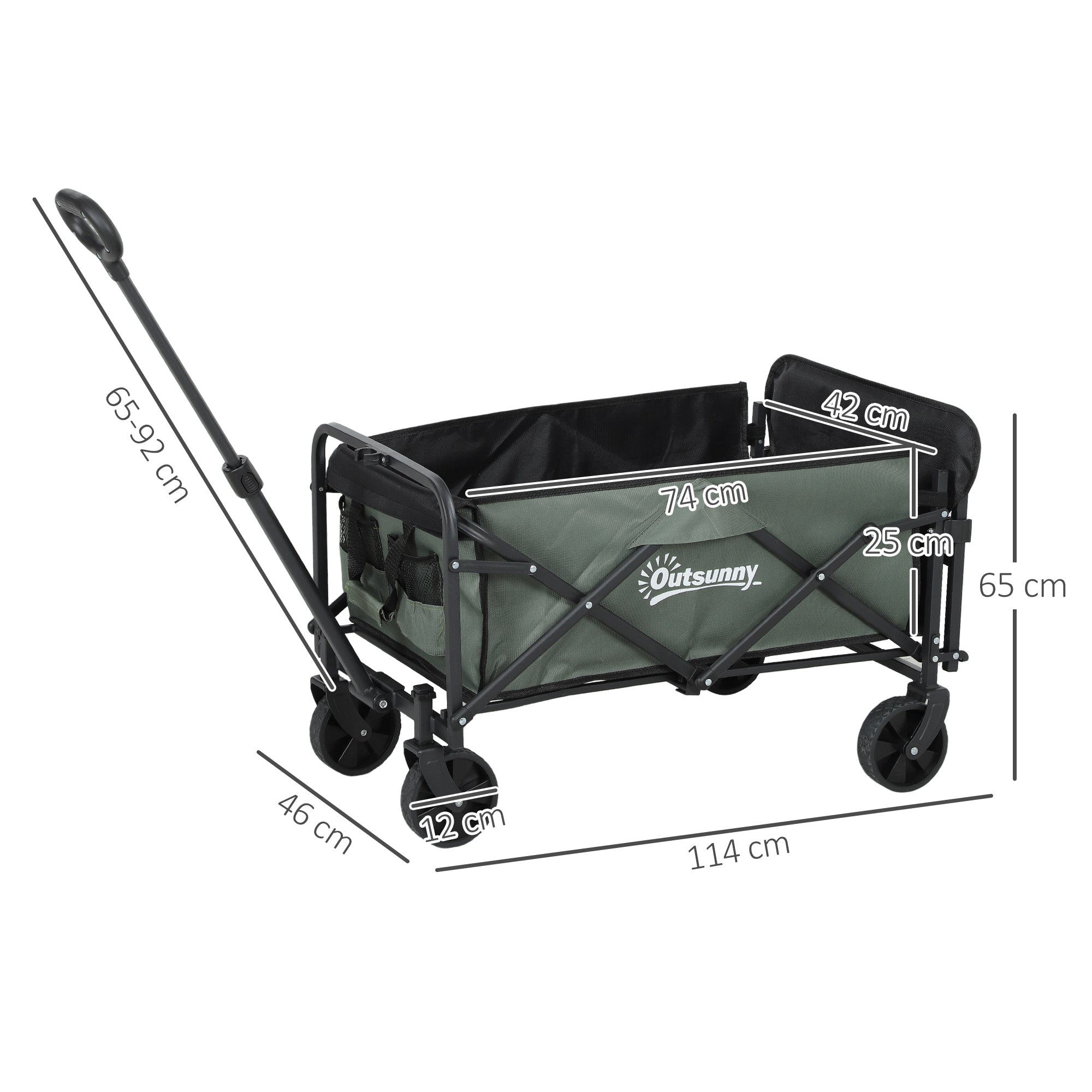 72L Folding Garden Trolley with Opening Panel, in Steel and Polyester, 114x46x65-92 cm, Green