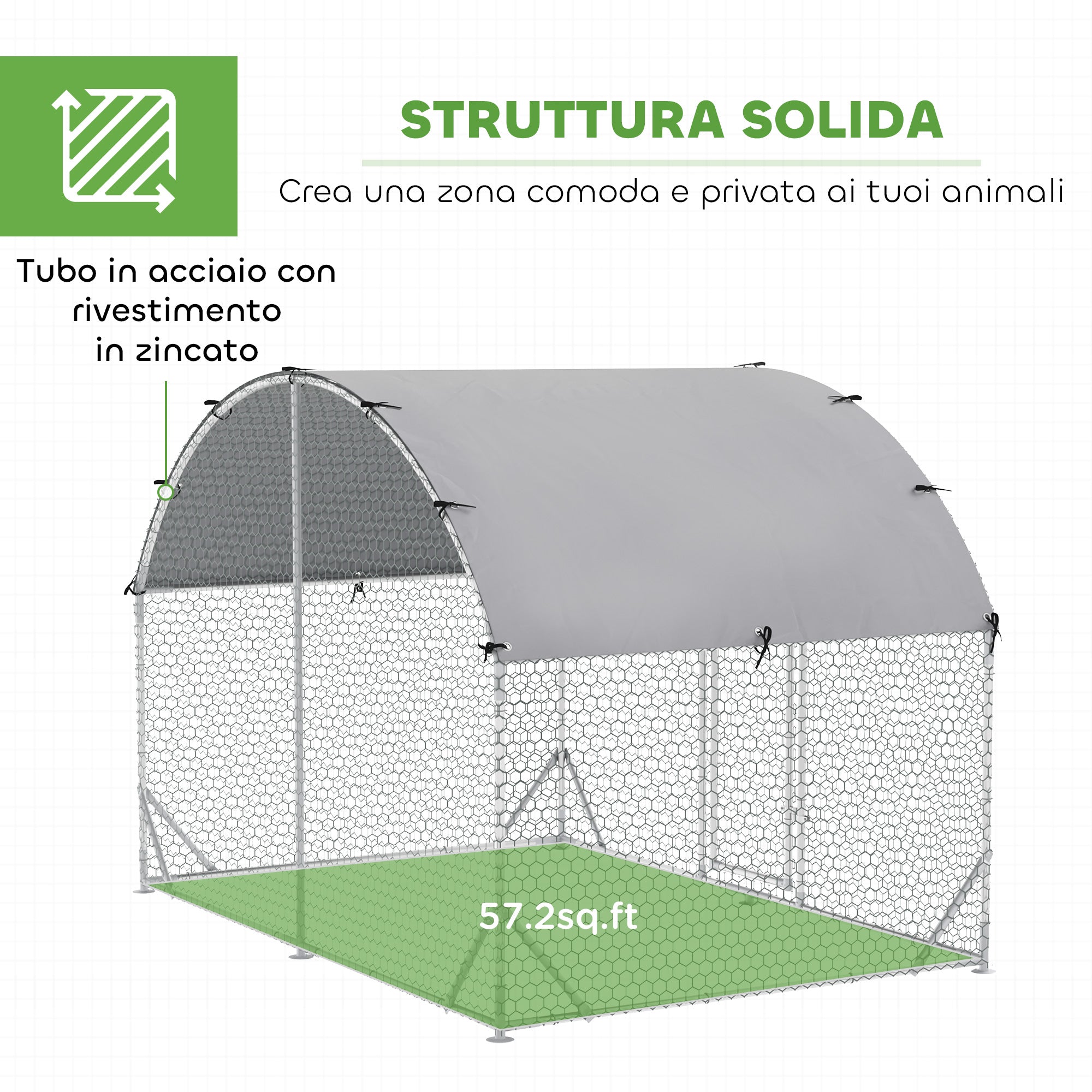 PawHut Galvanized Metal Chicken Run with Roof and UV Cover, 280x190x197 cm, Silver