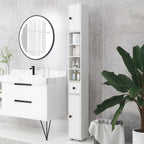kleankin Bathroom Cabinet with Drawer, 2 Cabinets and 4 Open Shelves, Wooden, 20x20x180 cm, White