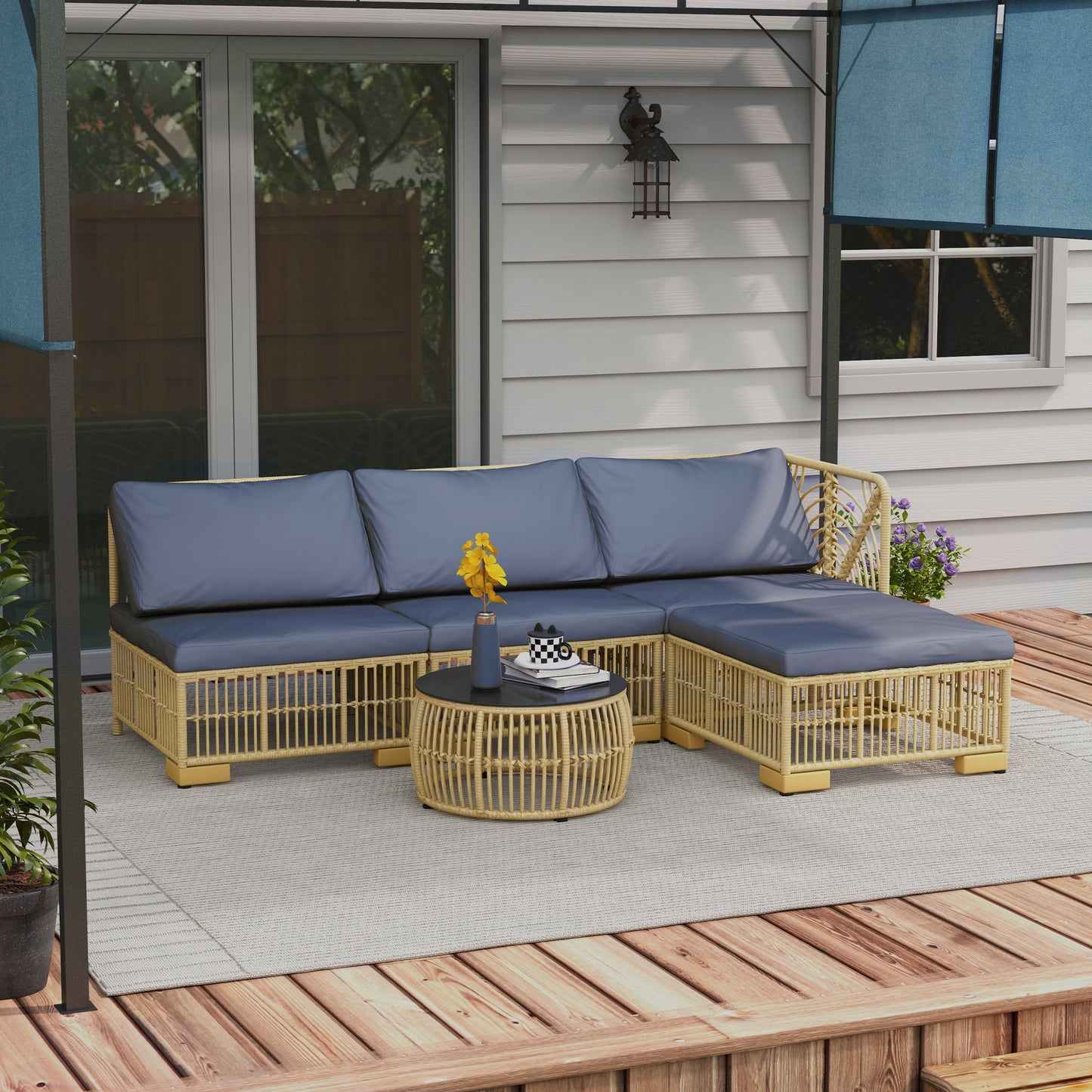 Outsunny Set Living Rattan Garden with modular sofa, cushions and coffee table, gray - Borgè