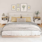 HOMCOM Modern Bedside Table with Drawer and Wooden Shelf, 45x38x50 cm, White and Wood Color