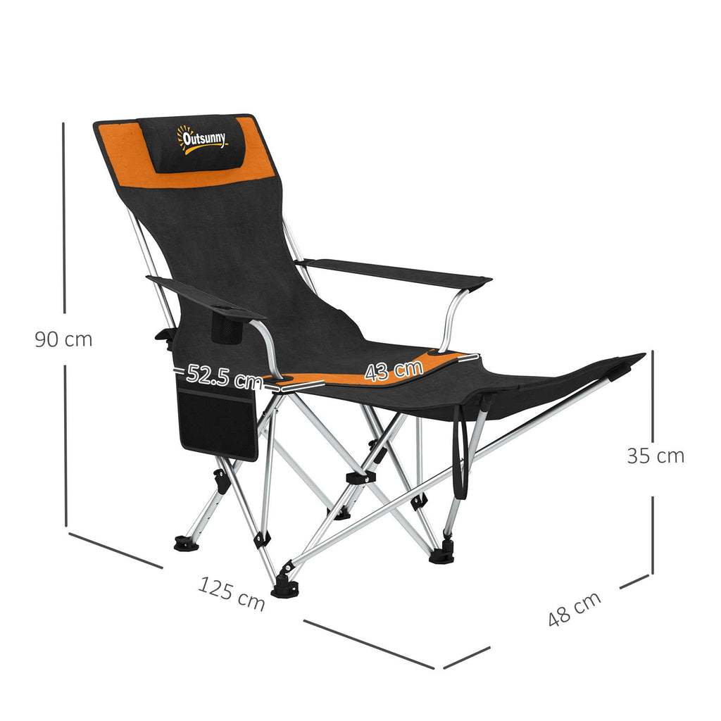 Outsunny Set of 2 Folding Camping Chairs with Footrest and Cup Holder, 82x50/100x88 cm, Black and Orange
