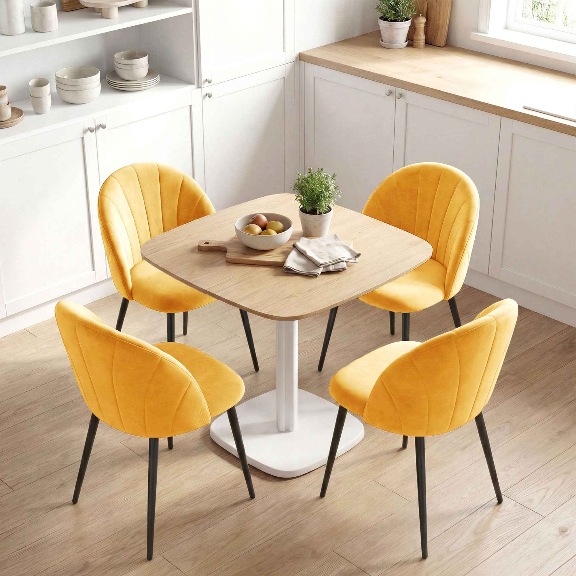 HOMCOM Set of 2 Velvet Shell-Back Dining Chairs, 52 x 55 x 79 cm, Yellow