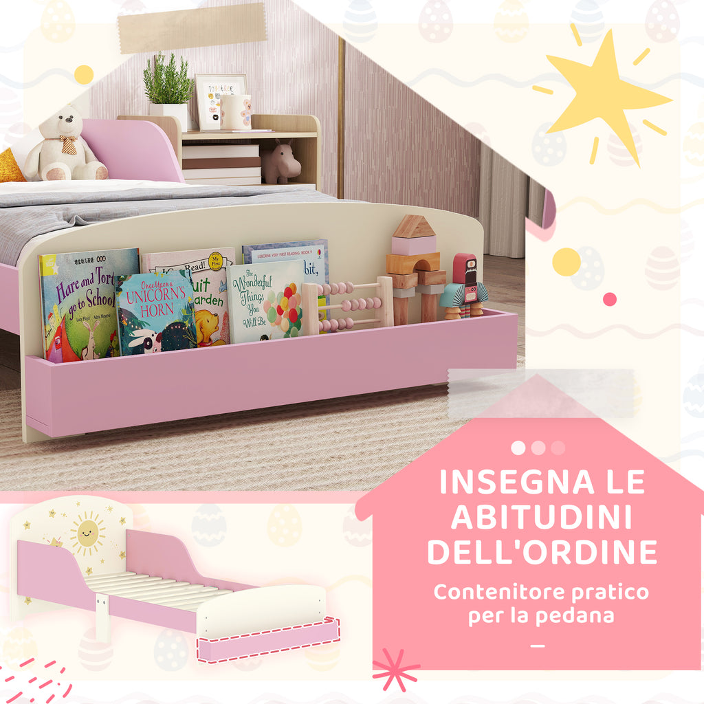 Children's Bed for 3-8 Years Old, Low, Wooden, with Storage Space and Side Rails, 150x77x60 cm, Pink