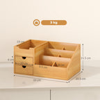 Bamboo Desk Organizer with 2 Drawers and 7 Compartments, 33x20.5x15.5 cm