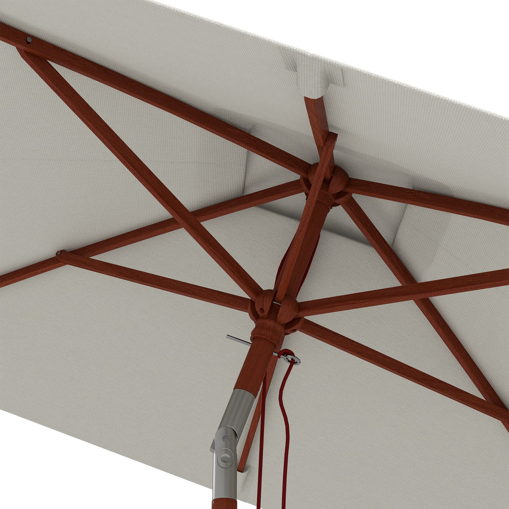 Rectangular Tilting Umbrella 2x1.5 m with 6 Ribs and Rope Opening, in Bamboo and Beige Polyester