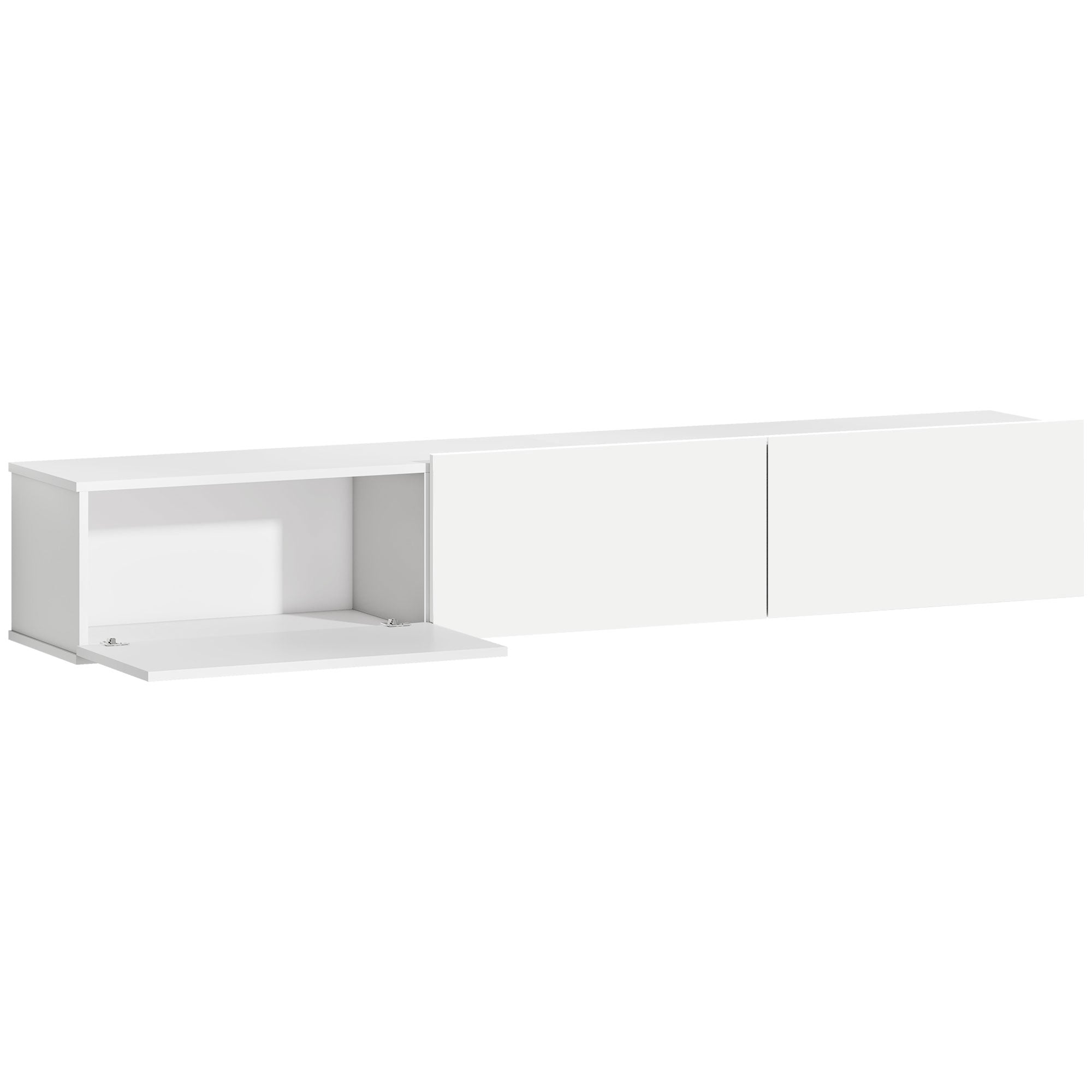 Wall-Mounted TV Stand for up to 82" with 3 Drop-Down Cabinets and Soft-Close Doors, White