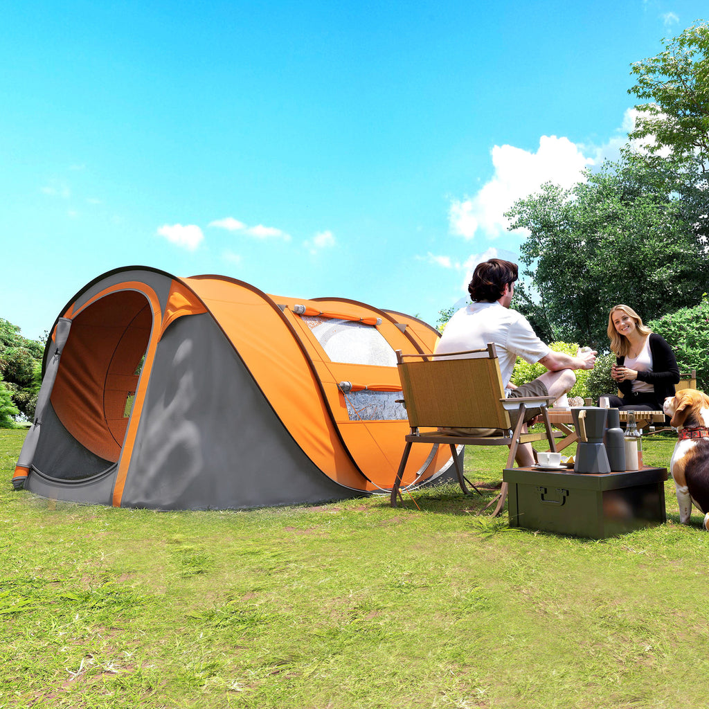 Outsunny 2-Person Pop-Up Camping Tent with 2 Doors, 4 Windows and Waterproof Tarp, 263.5x220x123 cm, Orange
