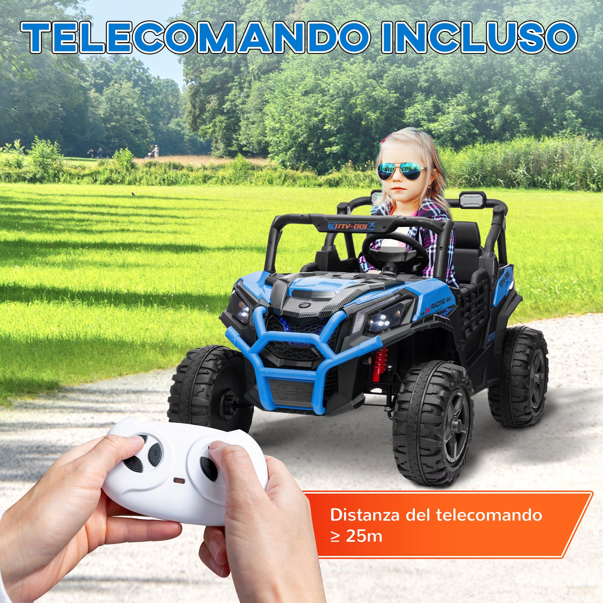 24V 2-Seater Electric Ride-On Car for Kids with Remote Control and 3 Speeds, Ages 3-8 Years, Blue
