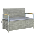 Outsunny 170L Garden Bench, 2 Seater Rattan with Cushion, Light Grey