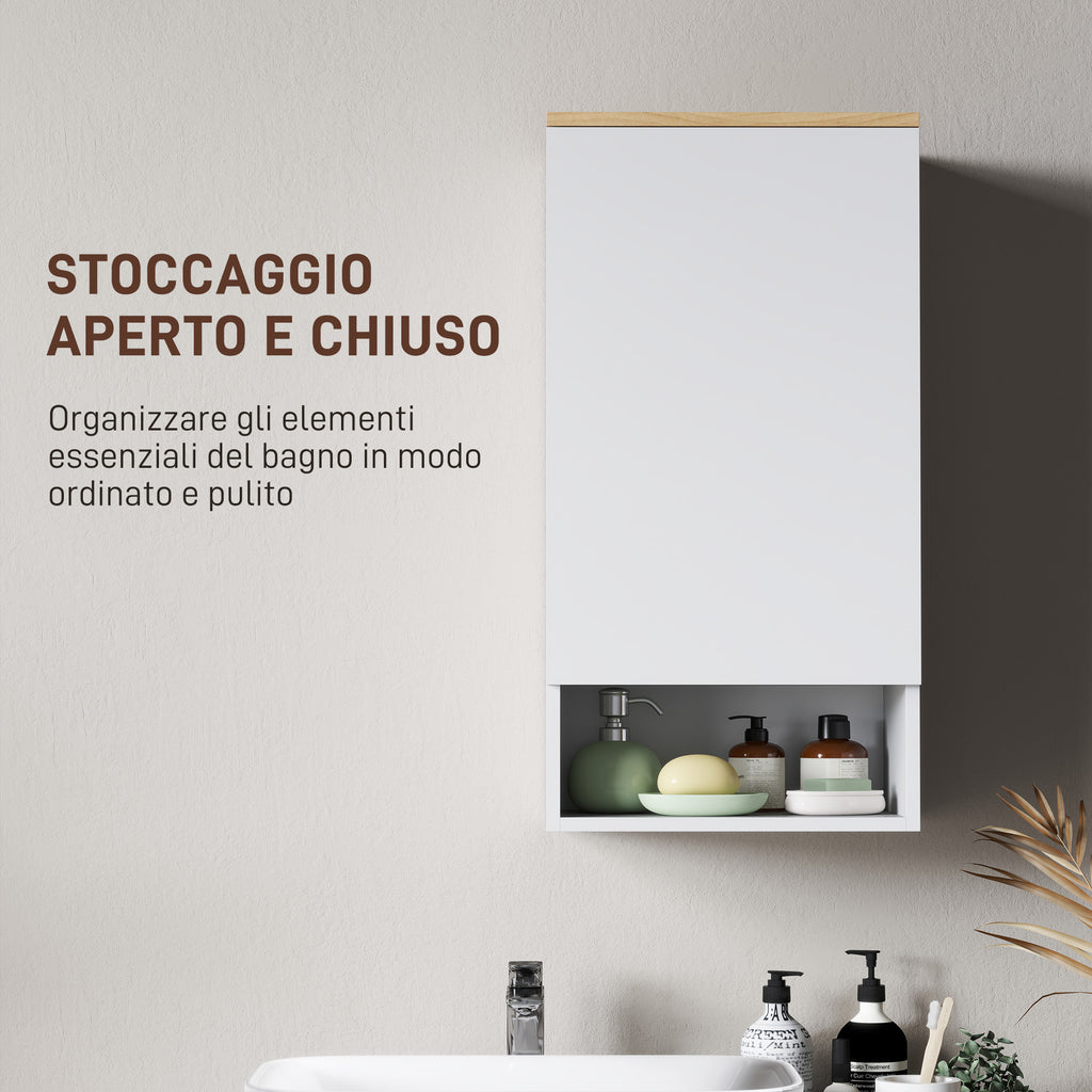 Wall Mounted Bathroom Cabinet with Adjustable Shelves and Open Shelf in Wood and MDF, 40x27x77 cm, White