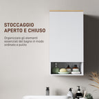 Wall Mounted Bathroom Cabinet with Adjustable Shelves and Open Shelf in Wood and MDF, 40x27x77 cm, White