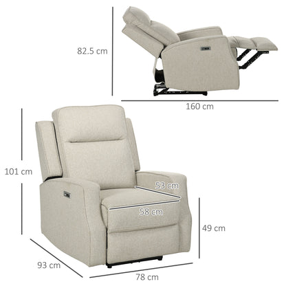 Electric Relax Chair, 150° Modern Reclining Chair with USB for Living Room Bedroom, Beige, 84x92x104cm