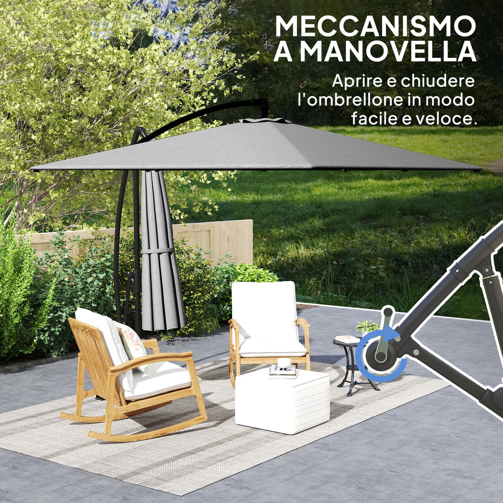 Cantilever Garden Umbrella 3x2.5 m with Crank, Tiltable and Swivel with Cover, Gray