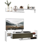 TV Cabinet with Wall Shelf, Open Shelves and Wooden Cabinet, Black and White