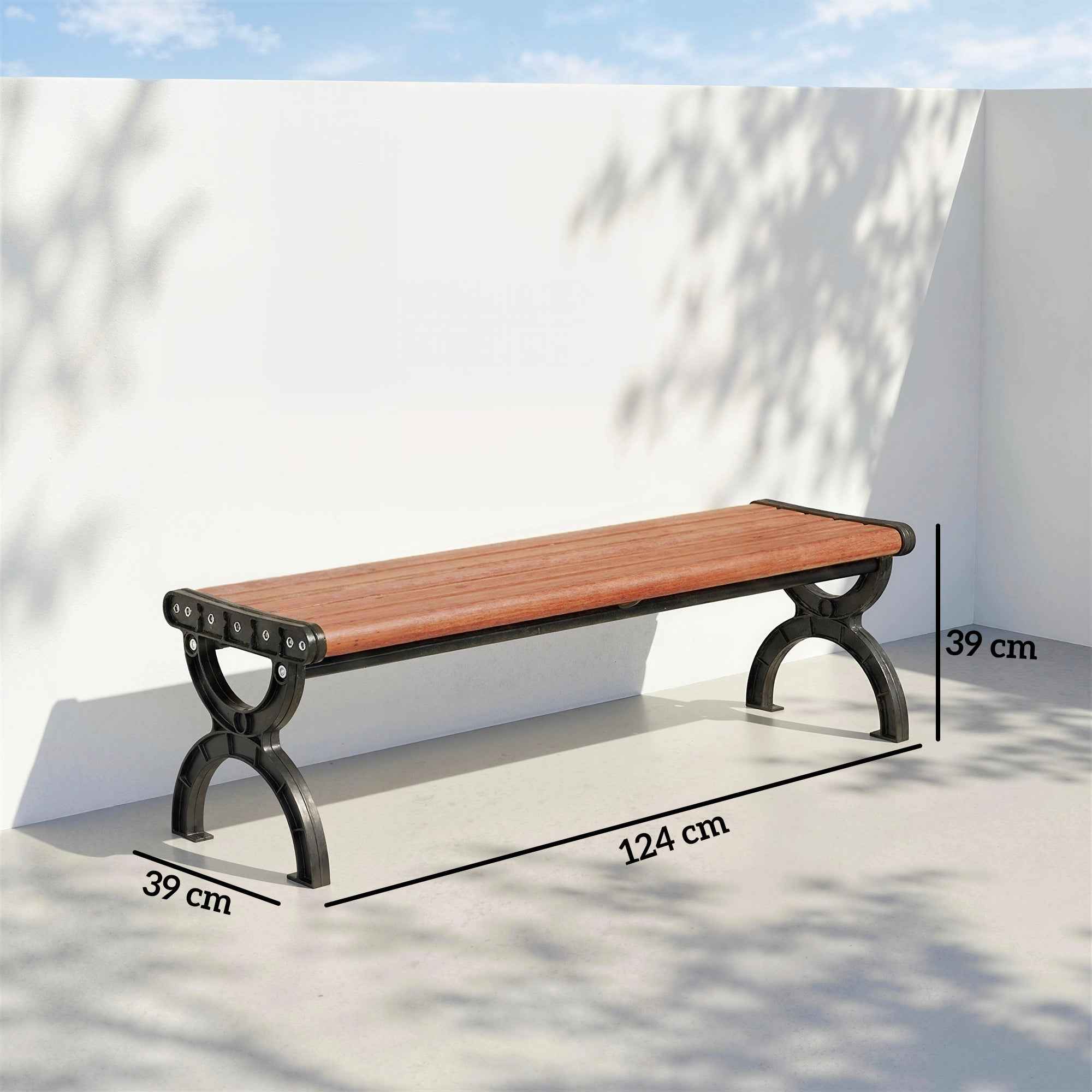 Outsunny 2-Seater Outdoor Metal Bench, 124x39x39 cm, Wood and Black